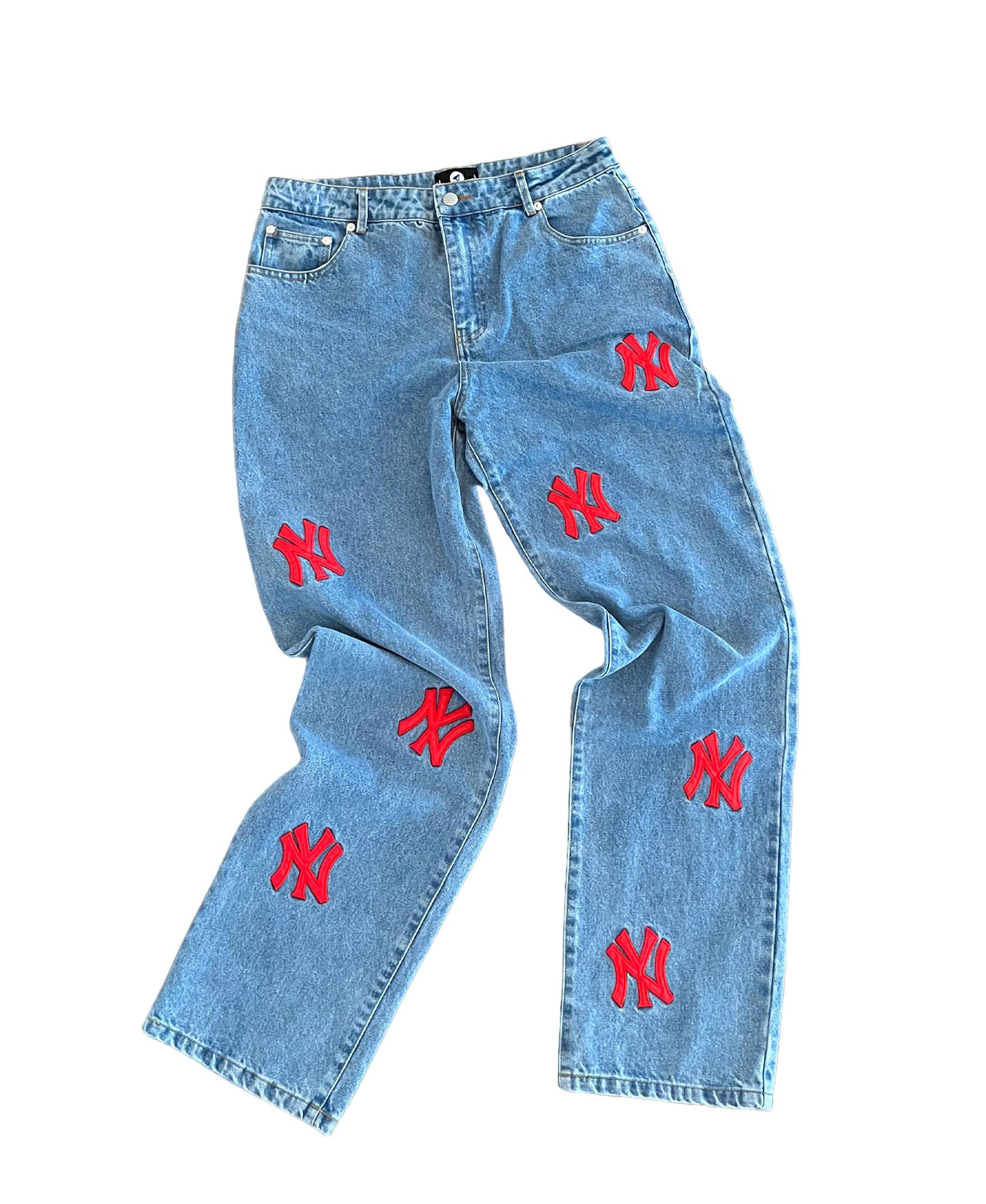 New York Patch Jeans – ABSTRACTBYJULES Blue - wash
